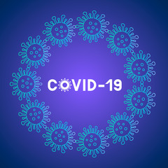 Coronavirus covid-19 pandemic background with copy space. Pathogen respiratory from Wuhan China. Novel Corona virus 2019-nCoV. Neon colors vector banner.