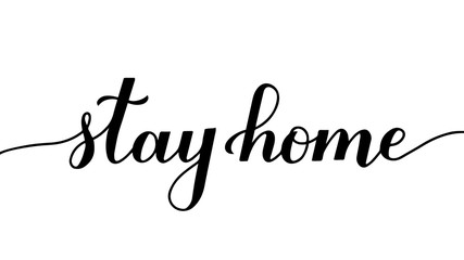 Stay Home calligraphy hand lettering isolated on white background. Novel Coronavirus COVID-19 pandemic quarantine motivational quote. Vector template for banner, typography poster. flyer, sticker.