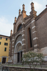 Fototapeta na wymiar Facade of Santa Maria del Carmine Church in Brescia Old Town, Lombardy, Italy.