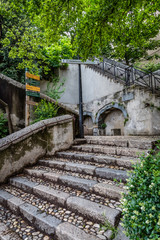 Fototapeta na wymiar Old stone steps climb up the steep mountain in Grenoble France
