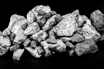 several rough stones, silver, manganese, tin, chrome and platinum. Mining concept, industrial...
