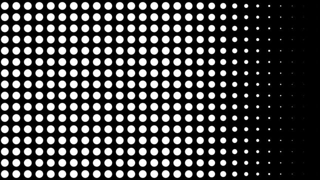Dynamic black and white composition with dots scaling. Retro and vintage pattern animation