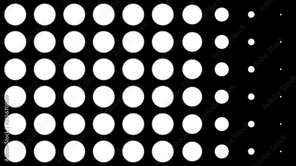 Poster dynamic black and white composition with dots scaling. retro and vintage pattern animation