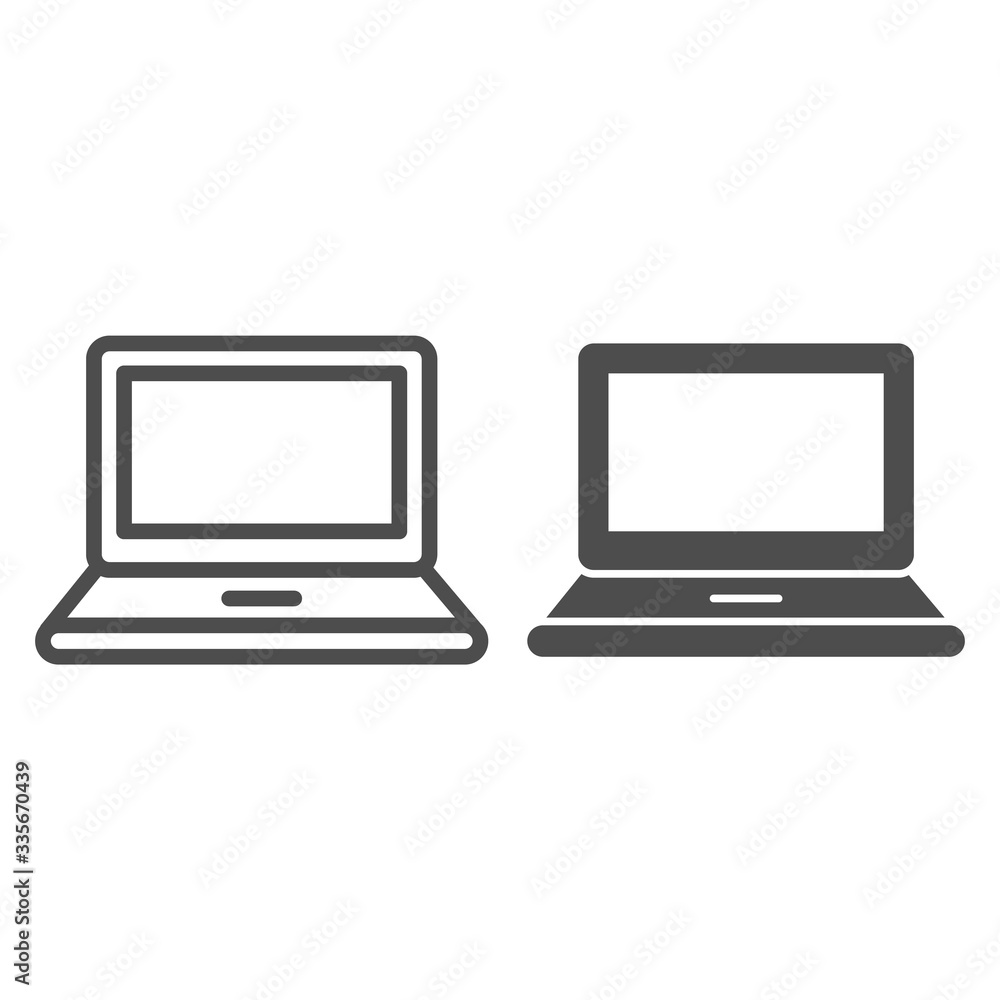Poster laptop line and glyph icon. portable computer, notebook device symbol, outline style pictogram on wh
