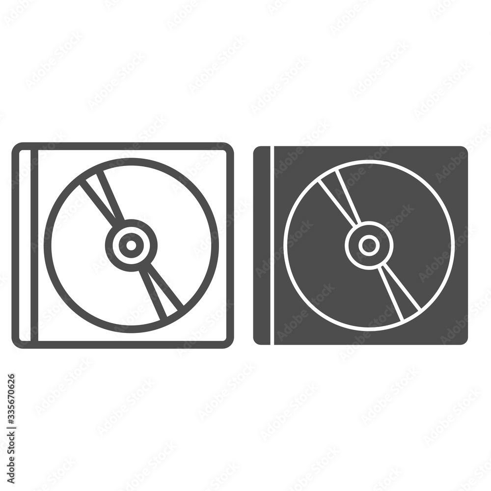 Poster compact disk box line and glyph icon. data storage for software or movie and music symbol, outline s
