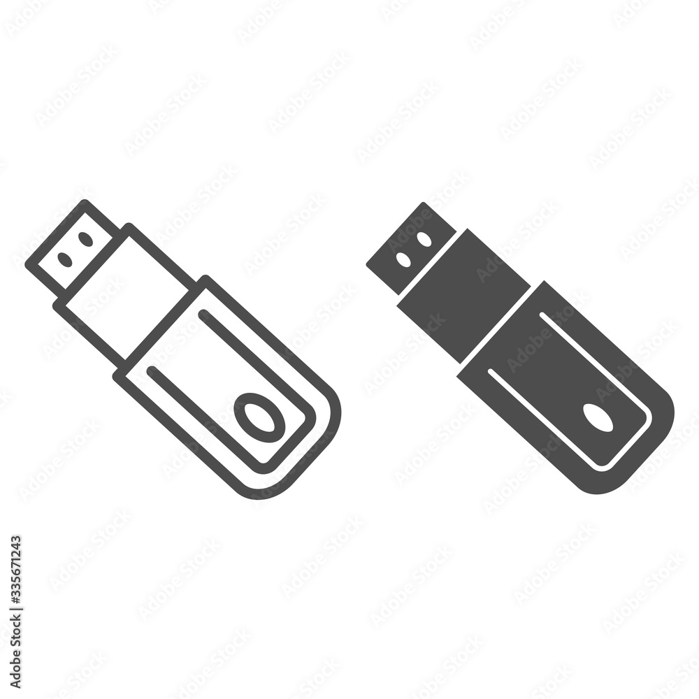 Poster flash drive line and glyph icon. modern memory storage stick symbol, outline style pictogram on whit