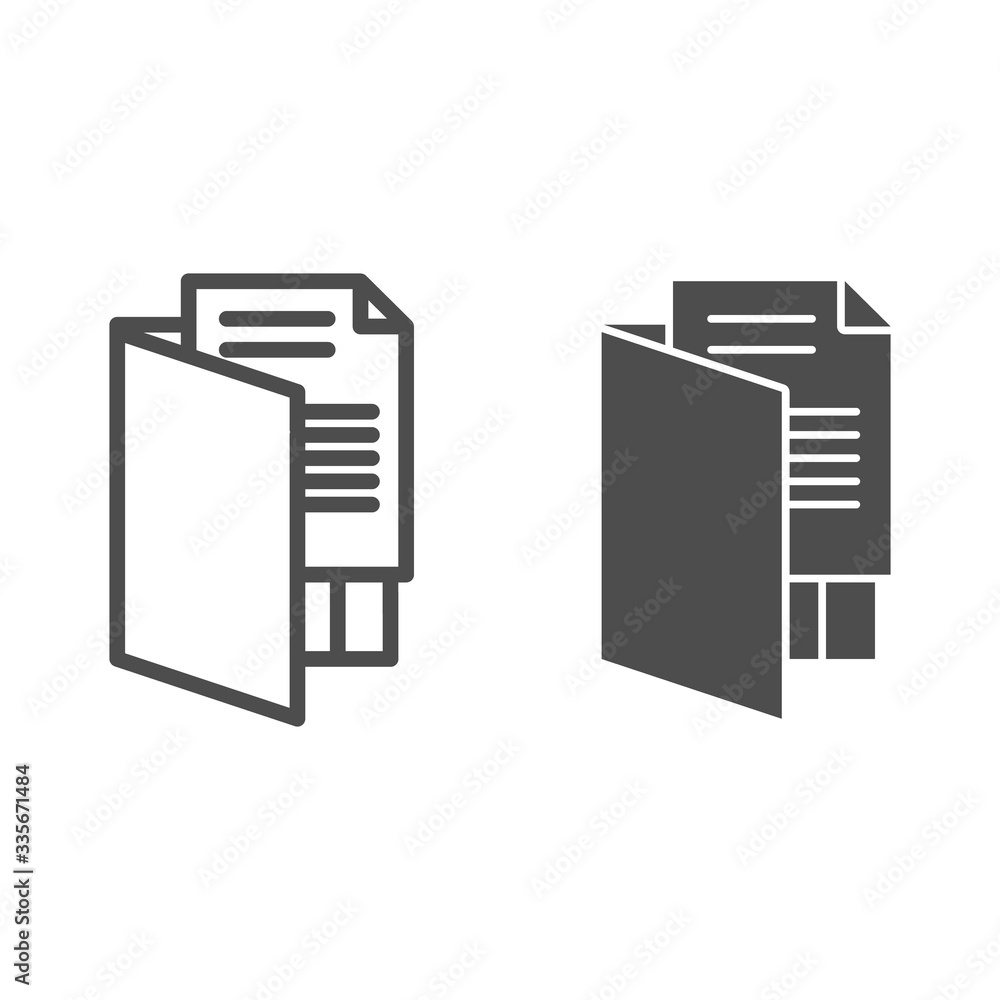 Poster opened folder line and glyph icon. files archive, storage and document symbol, outline style pictogr