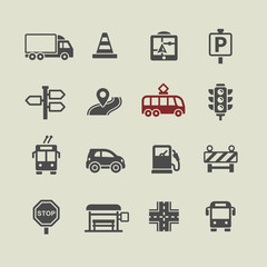 Transportation in city icons set