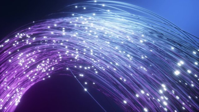 Digital data transmission via fiber optical fibers. The pulses of the signal tend along the wires.