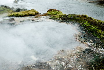 Fototapeta premium The colorful geyser landscape at the Haukadalur geothermal area, part of the golden circle route, in Iceland