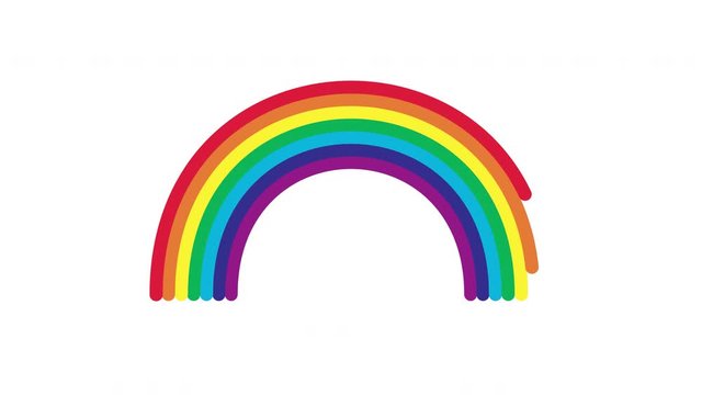 Animation of the appearance of rainbow from the balls. Rainbow for hope and wish generate the mood of optimism. Everything will be fine. Summer symbol. Template for design or background for children.