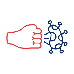 fist hand hitting covid 19 particle line style icon