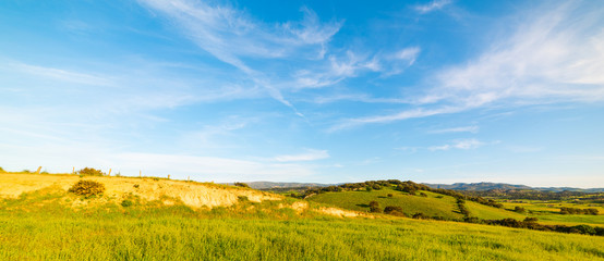 Green hill under a blue sky in the Sardinian county side
