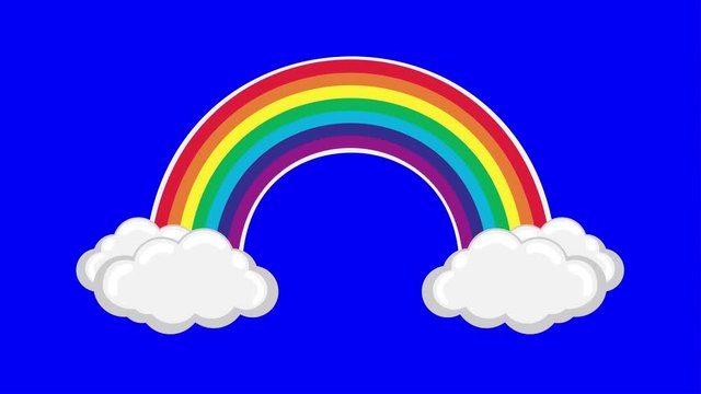 Cartoon animation of rainbow with clouds and space for your text or logo. Rainbow icon for hope and wish. Everything will be fine. Summer symbol. Rainbow background for children. Template for design.