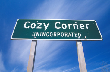 A sign that reads ÒCozy Corner UnincorporatedÓ