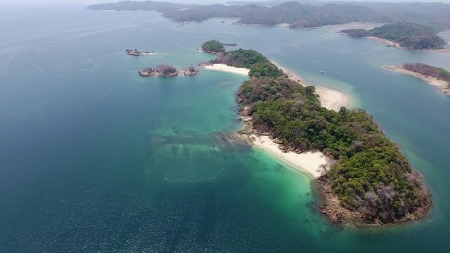 Aerial View of Las Perlas Islands with Coral and Rock Fringed Clear Water Beaches