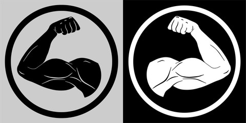 Biceps symbol icon in two colors. Gym logo