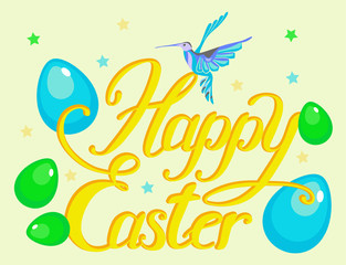 Fototapeta na wymiar happy easter hand drawn lettering set with decorative elements
