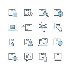 Postal delivery line icon set