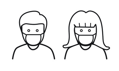Vector, icons, stripes people wear a mask to prevent dust and germs, on a white background