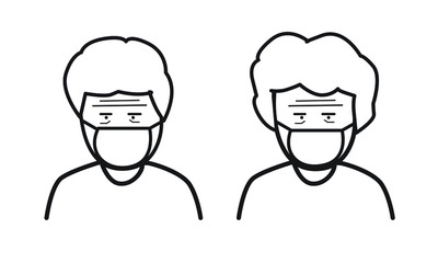 Vector, icons, stripes people wear a mask to prevent dust and germs, on a white background
