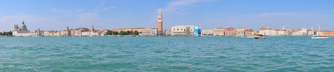 Fototapeta na wymiar Looking Venice lagoon San Marco square front. Panoramic large photo stock