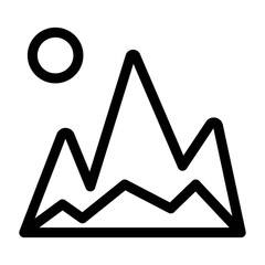 Mountains with moon symbol. Line icon illustration.