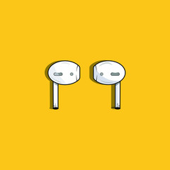 Vector Air pod Wireless Headphones Detailed  With Shadow On Yellow Background