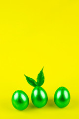 Easter green eggs, funny egg with leaf ears, Easter bunny concept, Easter holiday theme and green week