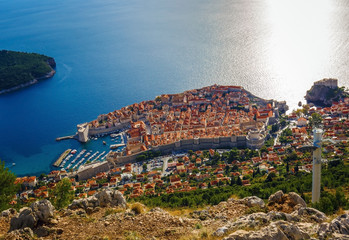 aerial view of the old town at coast of Dubrovnik