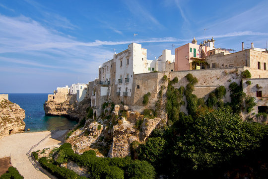 View At Ancient Medieval City From Lido Cala Paura Beach At Polignano A Mare Apulia Italy