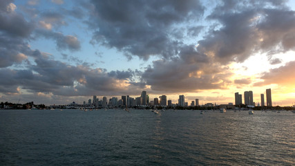 Beautiful evening view over the skyline of Miami in the evening