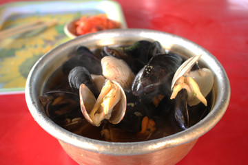 Casual Seafood Ramen with Mussels and Clams - Korean Style Dish