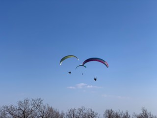 Paragliding fly at Hungary Harmashatar hill