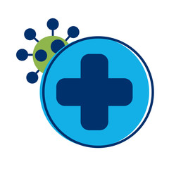 medical cross with covid 19 particle flat style