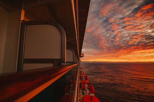 Sea seen from cruise balcony during sunset