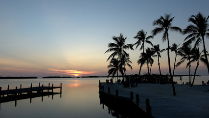 Romantic bay in the Keys of Florida after sunset