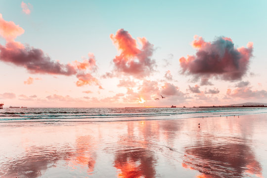 Peach and Blue Beach Sunset