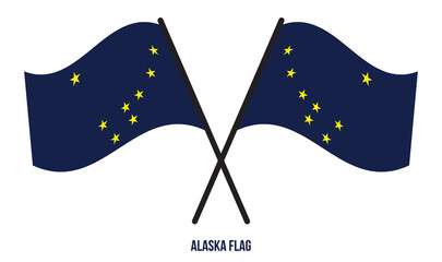Two Crossed Waving Alaska Flag On Isolated White Background.