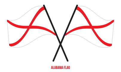 Two Crossed Waving Alabama Flag On Isolated White Background.