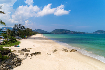 Empty beach at Patong beach Phuket Thailand in May 1 -2020 Beach closed during the Covid-19 Outbreak.