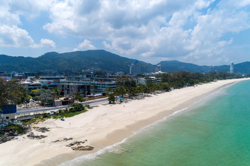 Empty beach at Patong beach Phuket Thailand in May 1 -2020 Beach closed during the Covid-19 Outbreak.