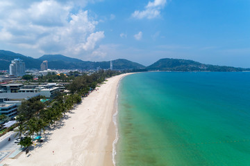 Empty beach at Patong beach Phuket Thailand in May 1- 2020 Beach closed during the Covid-19 Outbreak.