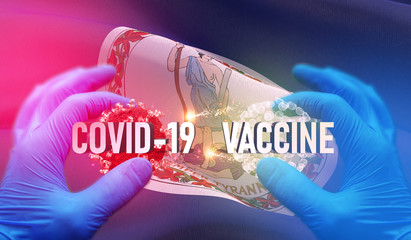 COVID-19 vaccine medical concept with flag of the states of USA. State of Virginia flag 3D illustration.