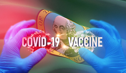 COVID-19 vaccine medical concept with flag of the states of USA. State of Washington flag 3D illustration.