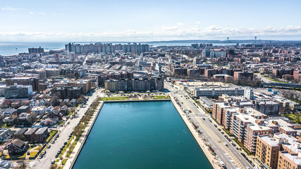 Fototapeta premium Aerial Images of Sheepshead Bay Brooklyn