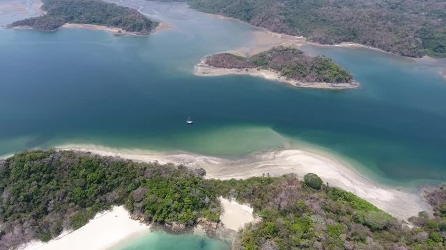 Aerial View of Las Perlas Islands with Coral and Rock Fringed Clear Water Beaches