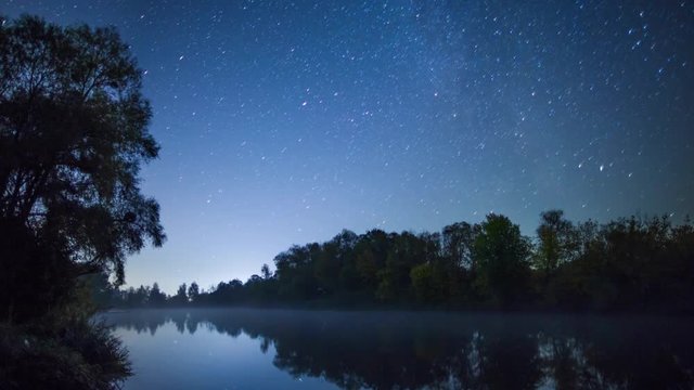 Stars movement time lapse at river, zeitraffer technic