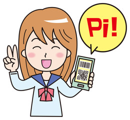 スマホ決済　イラスト　女子高生