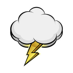 Vector drawing of a cloud with a stylized lightning bolt isolated on white. Can represent a thunderstorm, bad weather, energy, the elements, nature, danger, voltage and power.